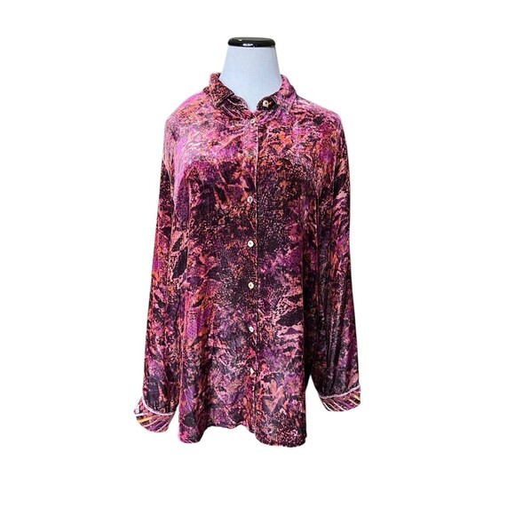 Johnny Was Scarlet Cobra Velvet Silk Blend Button Up Size M Burgundy Boho Artsy - Picture 1 of 10